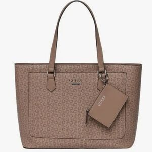 NEW GUESS Dusty Mauve Homestead Signature Monogram Shoulder Tote With Coin Purse